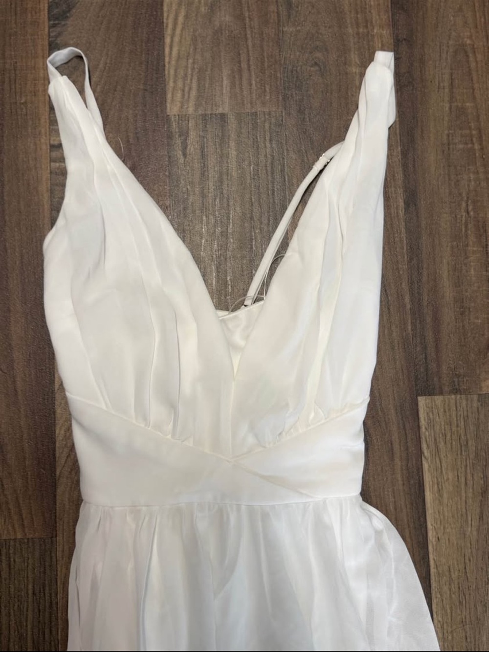 White V-Neck Maxi Dress with Pleated Bodice